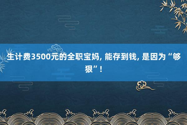 生计费3500元的全职宝妈, 能存到钱, 是因为“够狠”!