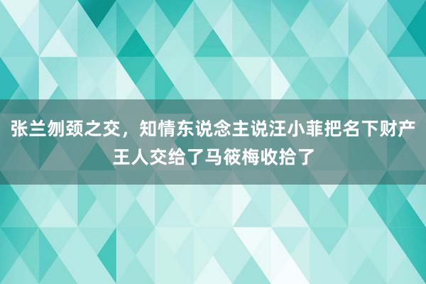 张兰刎颈之交，知情东说念主说汪小菲把名下财产王人交给了马筱梅收拾了