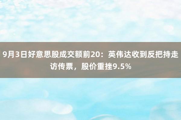 9月3日好意思股成交额前20：英伟达收到反把持走访传票，股价重挫9.5%