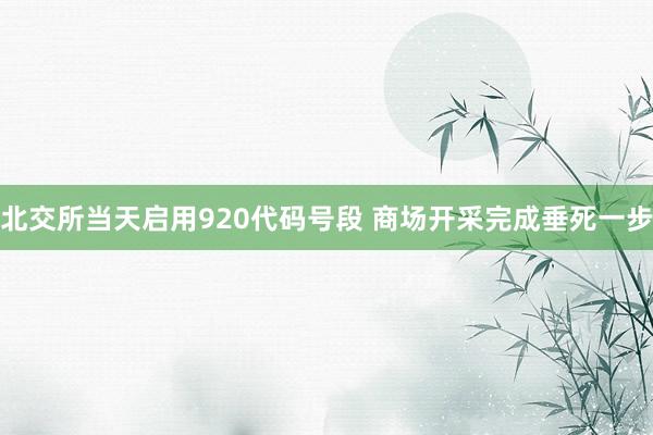 北交所当天启用920代码号段 商场开采完成垂死一步